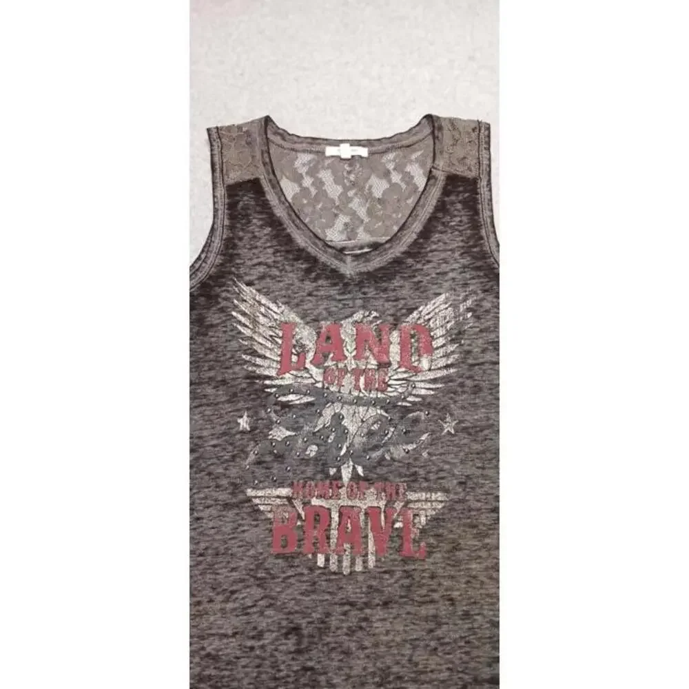 Maurices Burnout Sleeveless Top Womens Size S "Land Of The Free" Lace Patriotic - Picture 4 of 11